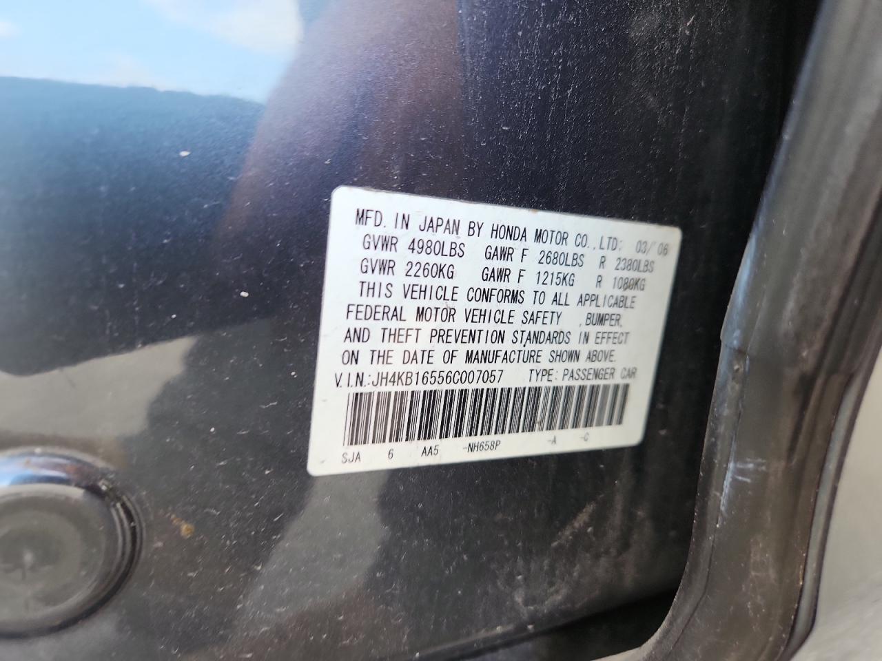 2006 Acura Rl VIN: JH4KB16556C007057 Lot: 82193265