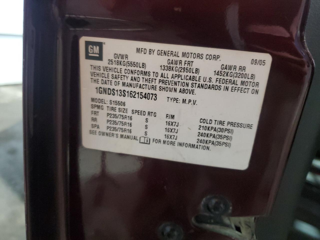 2006 Chevrolet Trailblazer Ls VIN: 1GNDS13S162154073 Lot: 86159985