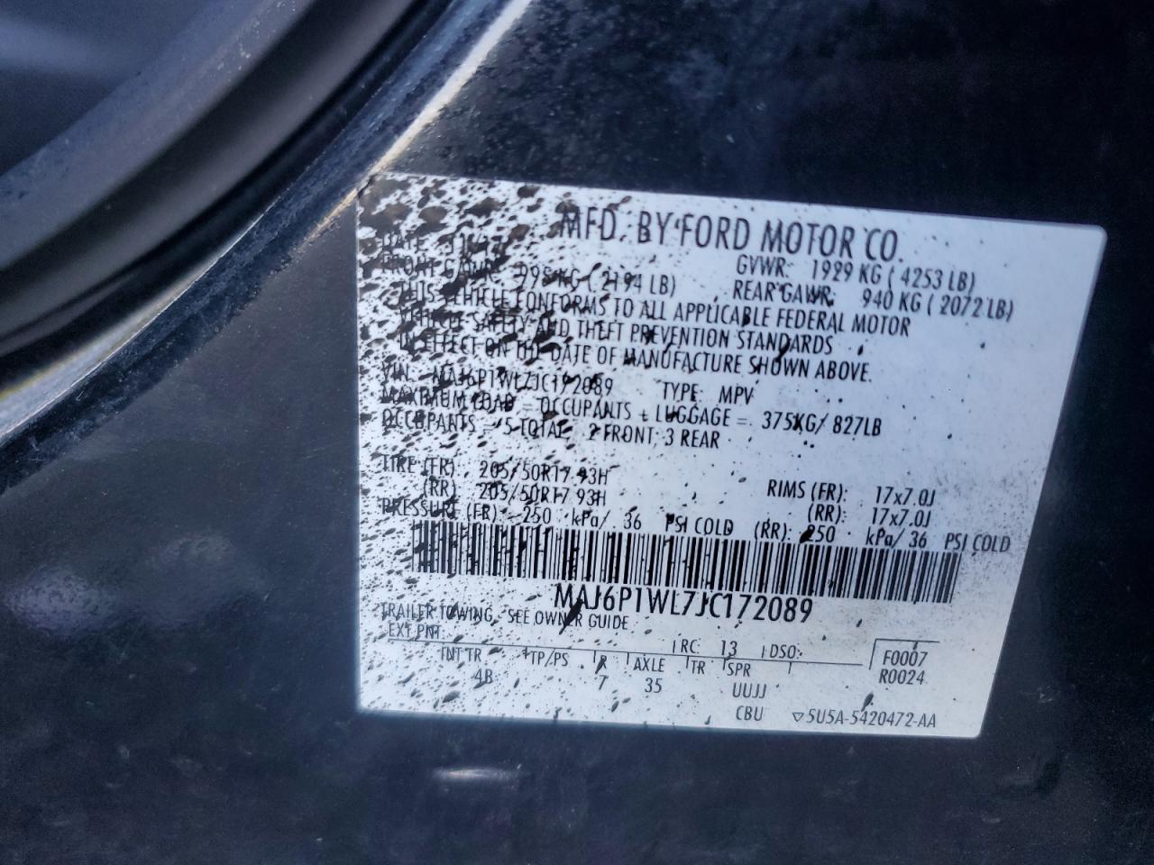2018 Ford Ecosport Titanium VIN: MAJ6P1WL7JC172089 Lot: 86126715