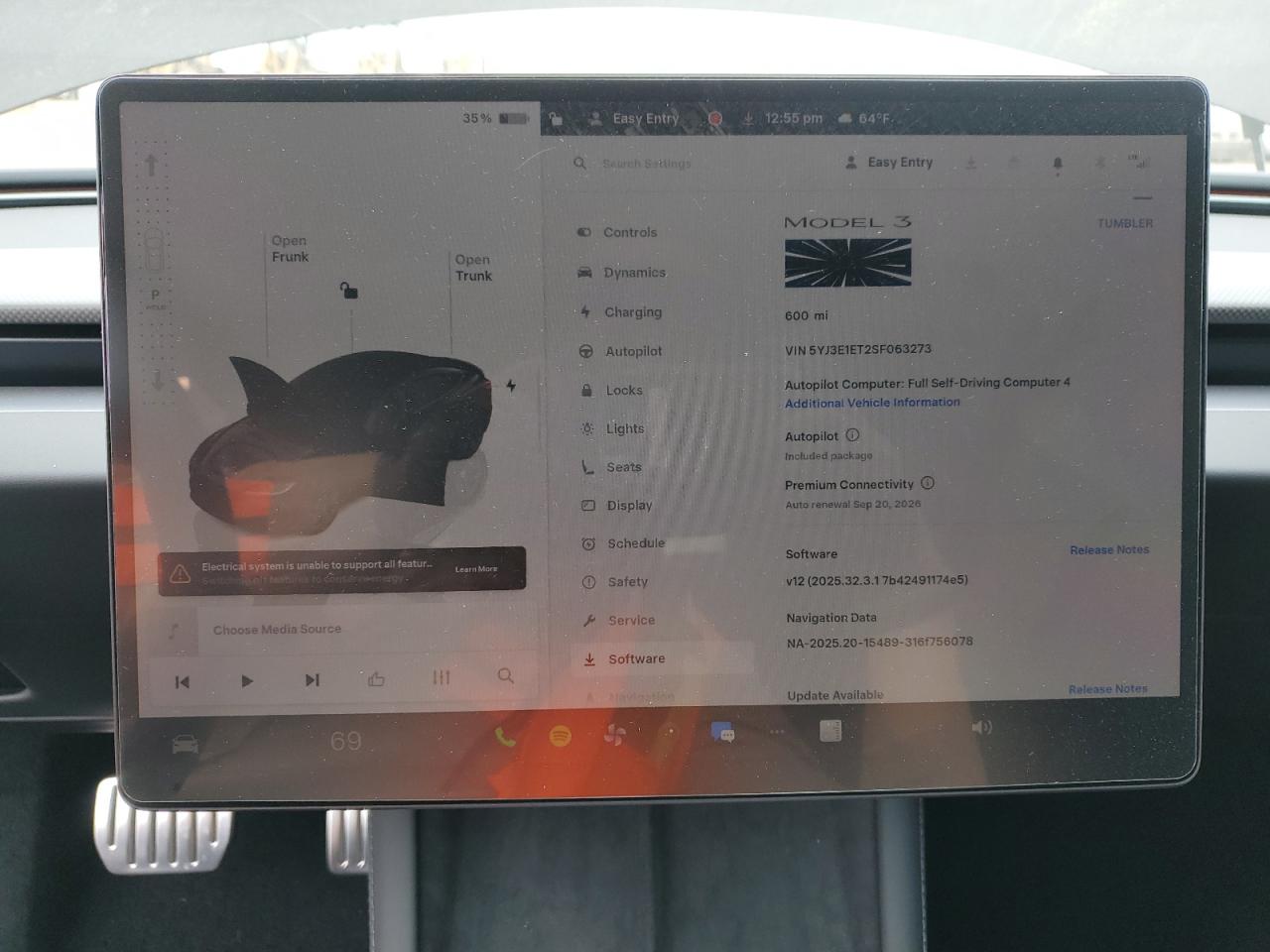 2025 Tesla Model 3 VIN: 5YJ3E1ET2SF063273 Lot: 86322735