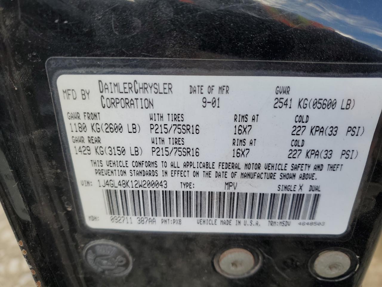 2002 Jeep Liberty Sport VIN: 1J4GL48K12W200043 Lot: 82410785