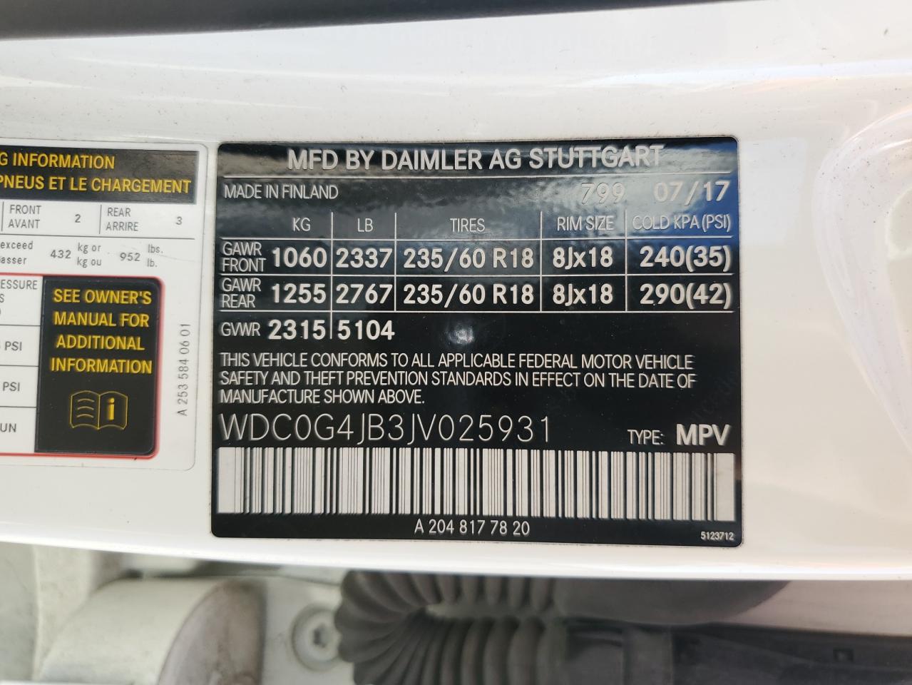 2018 Mercedes-Benz Glc 300 VIN: WDC0G4JB3JV025931 Lot: 86444515