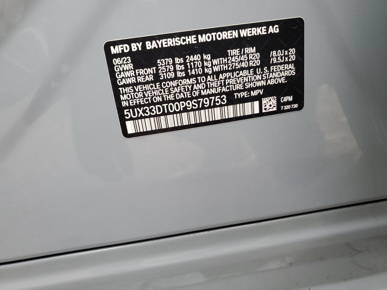 2023 BMW X4 xDrive30I VIN: 5UX33DT00P9S79753 Lot: 82259825