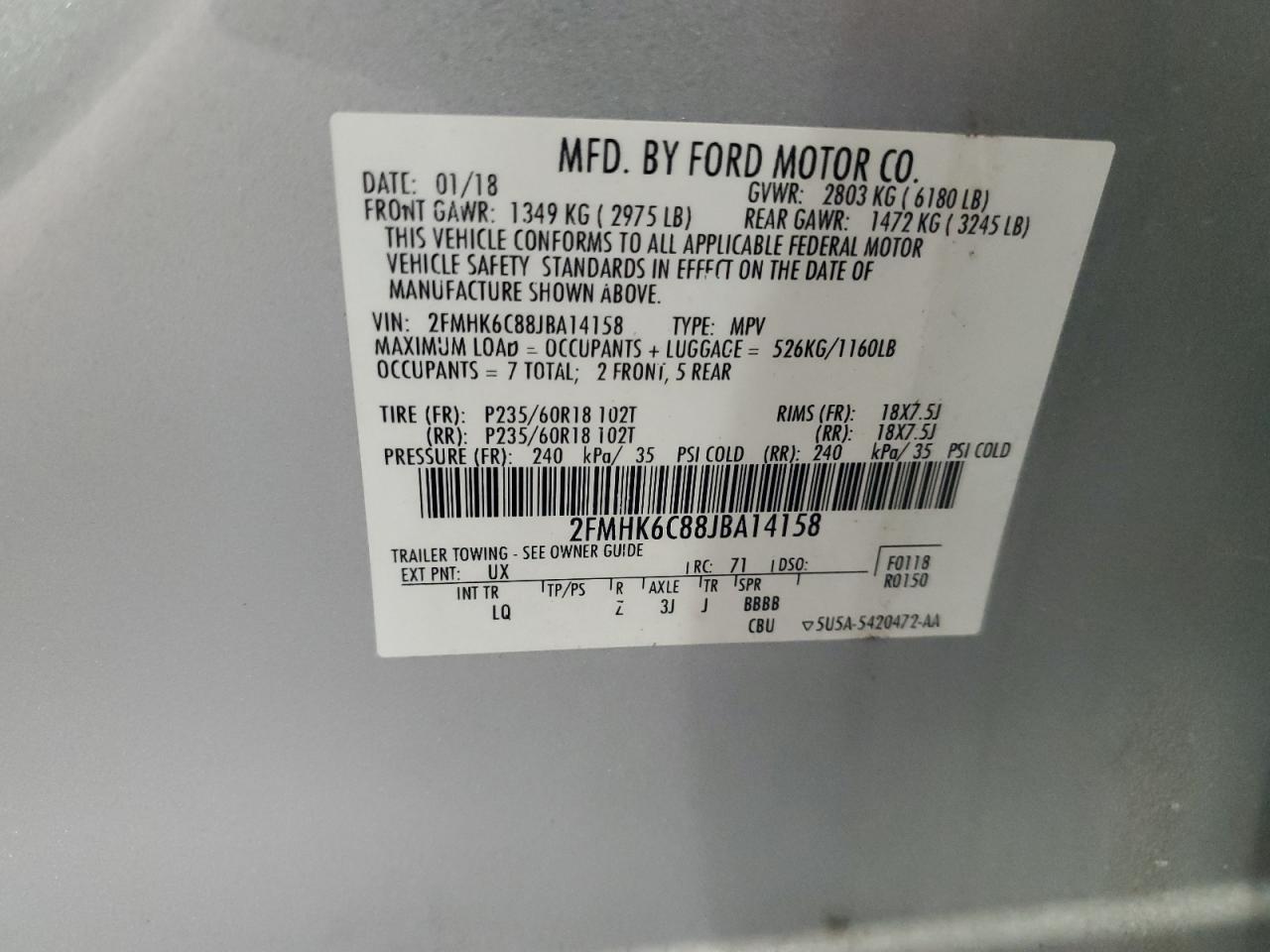 2018 Ford Flex Sel VIN: 2FMHK6C88JBA14158 Lot: 82177795