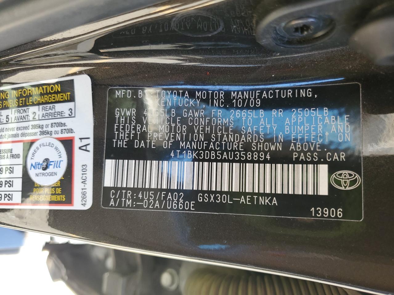 2010 Toyota Avalon Xl VIN: 4T1BK3DB5AU358894 Lot: 86507185