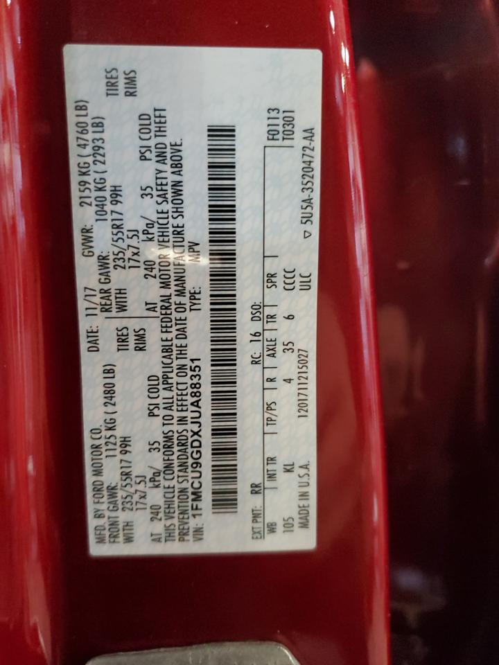 2018 Ford Escape Se VIN: 1FMCU9GDXJUA88351 Lot: 89685785