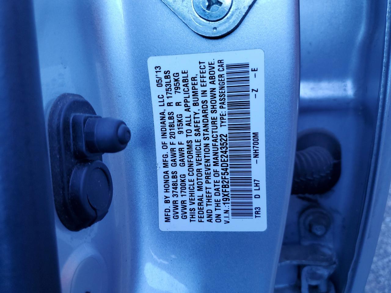 2013 Honda Civic Lx VIN: 19XFB2F54DE243522 Lot: 82266555