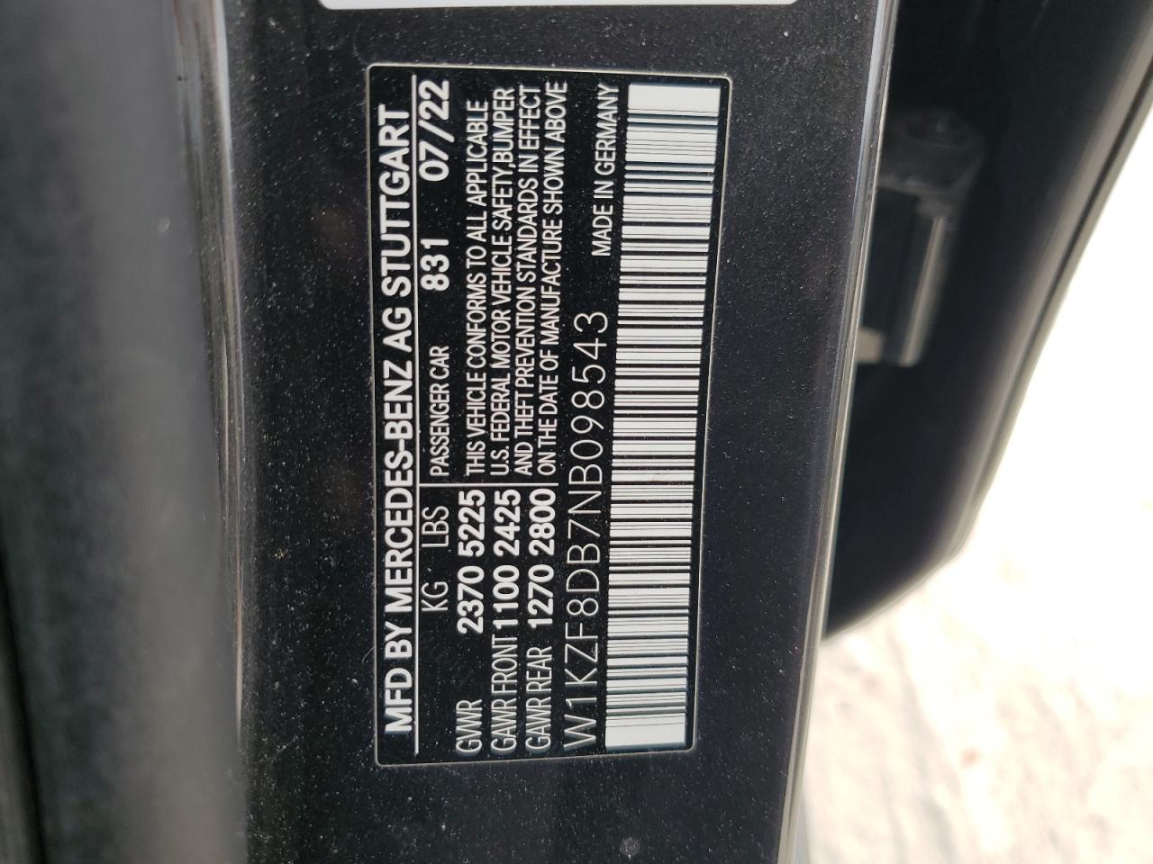 2022 Mercedes-Benz E 350 VIN: W1KZF8DB7NB098543 Lot: 86901445