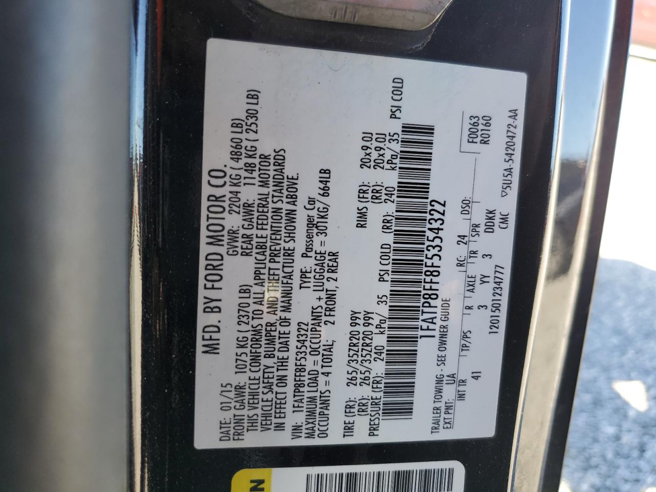 2015 Ford Mustang Gt VIN: 1FATP8FF8F5354322 Lot: 85164345