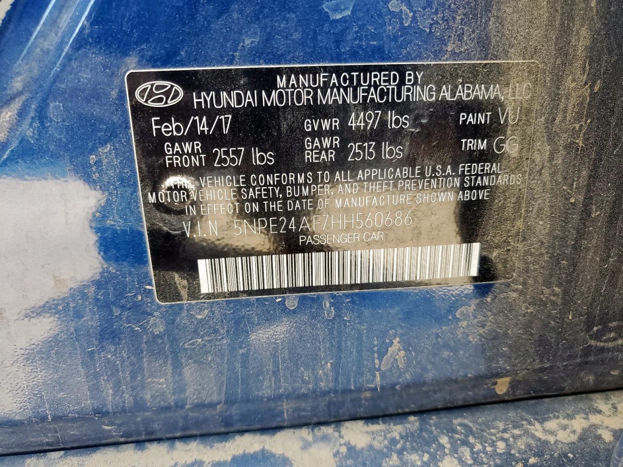 2017 Hyundai Sonata Se VIN: 5NPE24AF7HH560686 Lot: 82000825