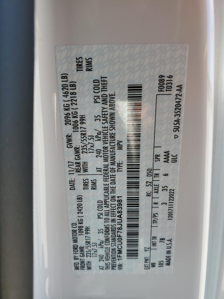 2018 Ford Escape S VIN: 1FMCU0F78JUA83981 Lot: 86878135