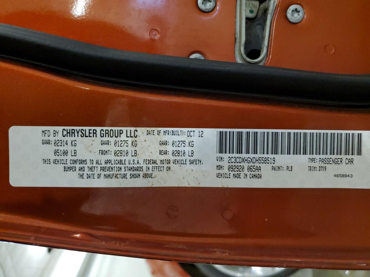 2013 Dodge Charger Sxt VIN: 2C3CDXHGXDH558519 Lot: 82713115