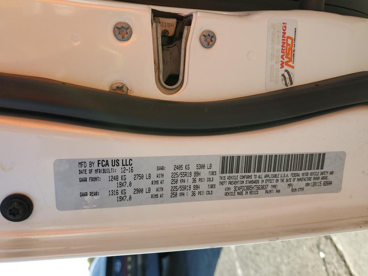 2017 Dodge Journey Sxt VIN: 3C4PDCBB5HT563837 Lot: 90735415