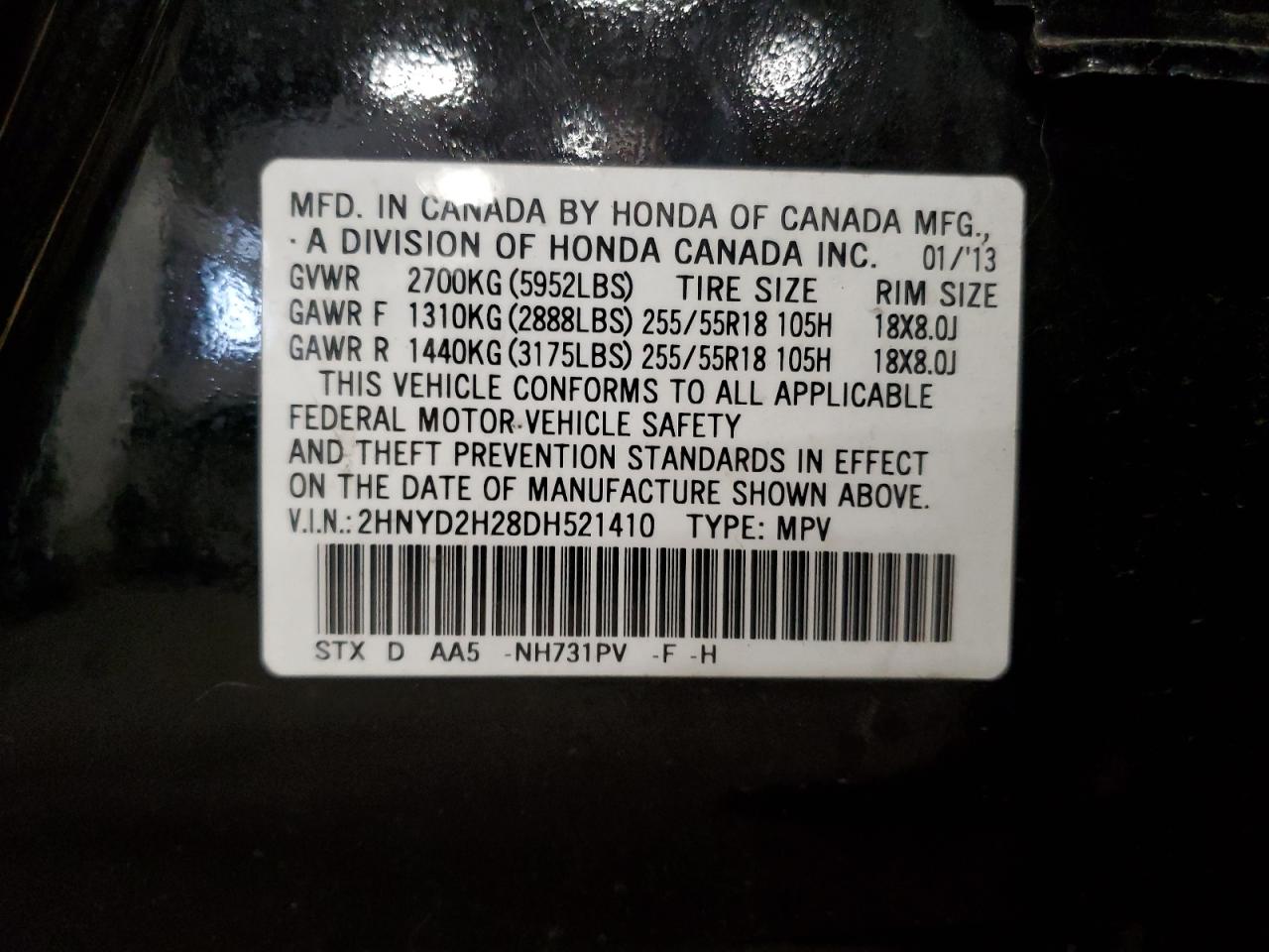 2013 Acura Mdx VIN: 2HNYD2H28DH521410 Lot: 90888025