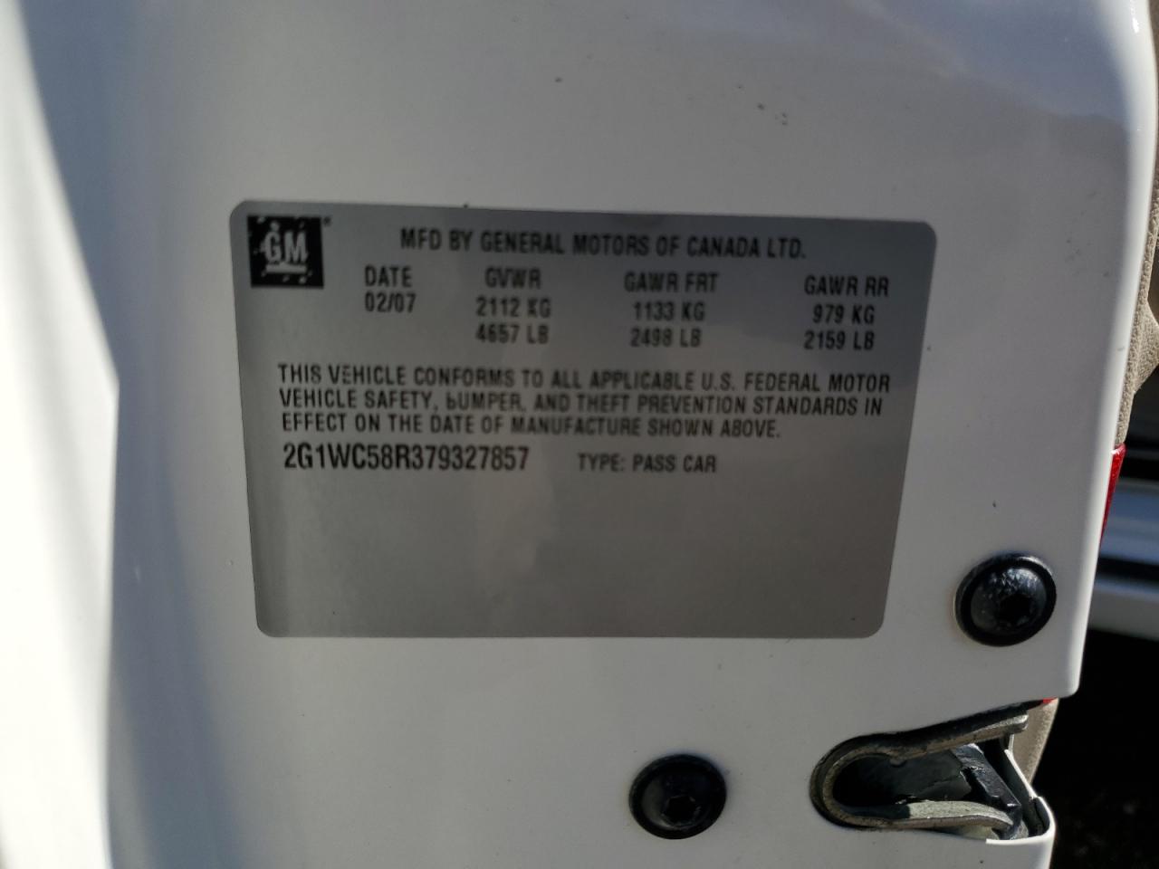 2007 Chevrolet Impala Lt VIN: 2G1WC58R379327857 Lot: 81965995