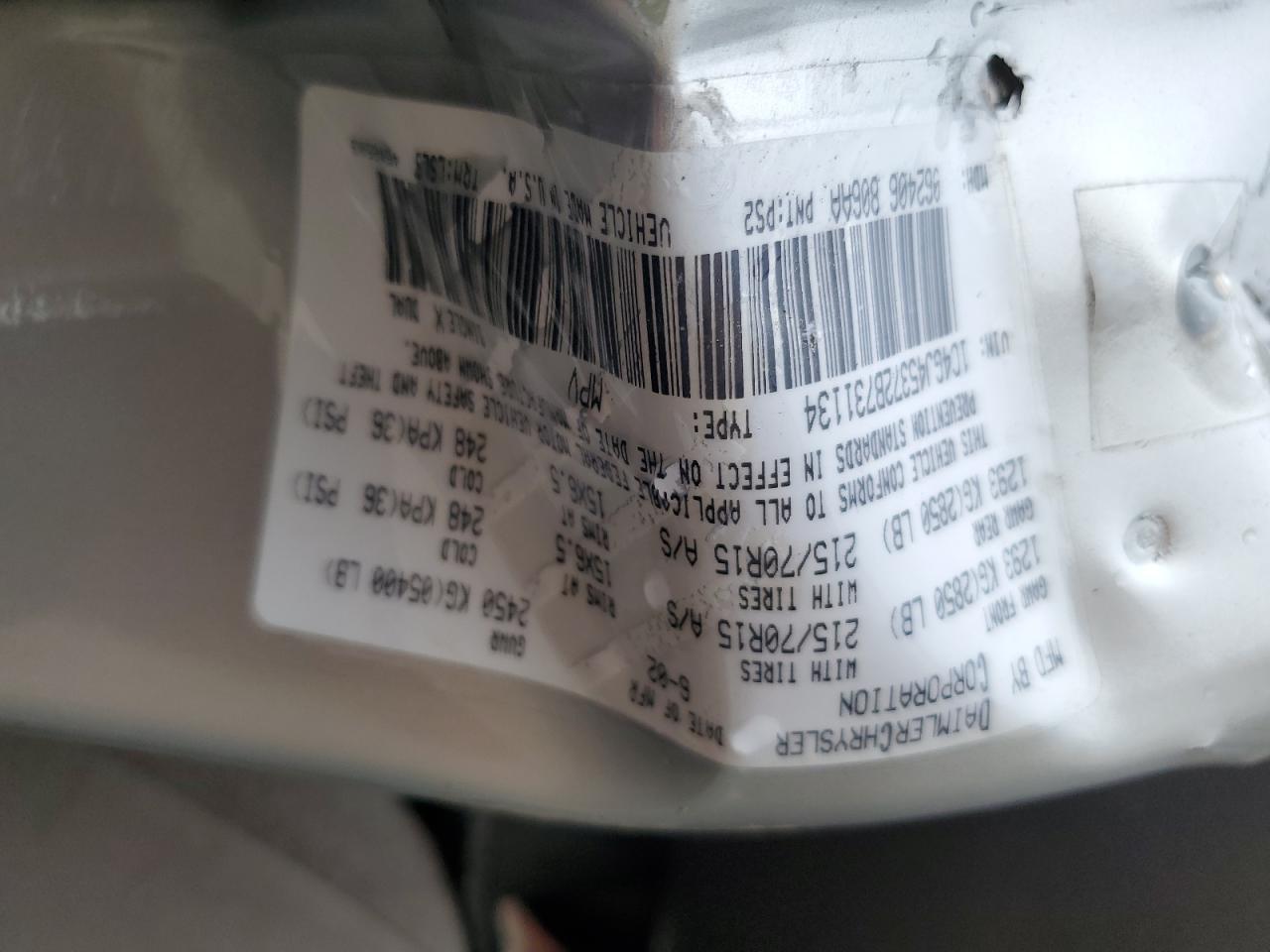 2002 Chrysler Voyager Lx VIN: 1C4GJ45372B731134 Lot: 82701695