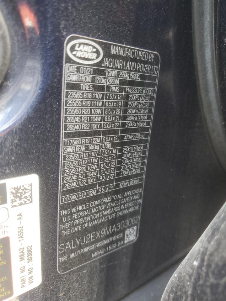 2021 Land Rover Range Rover Velar S VIN: SALYJ2EX9MA303062 Lot: 87234875