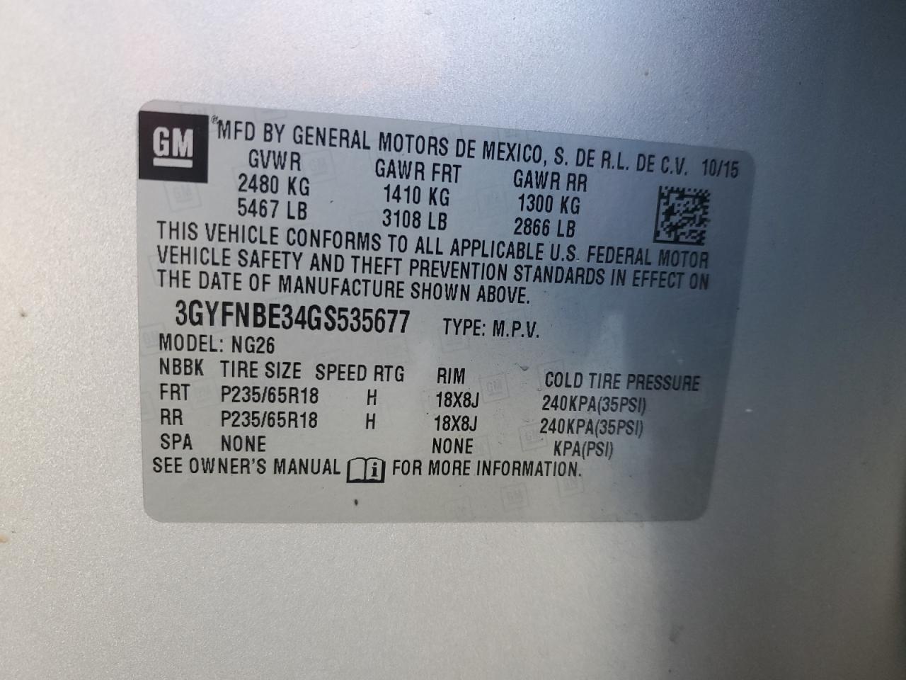 2016 Cadillac Srx Luxury Collection VIN: 3GYFNBE34GS535677 Lot: 89537735