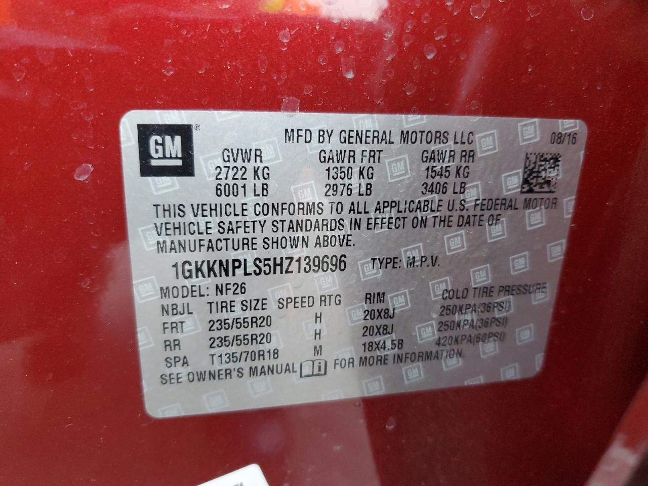 2017 GMC Acadia Denali VIN: 1GKKNPLS5HZ139696 Lot: 90651925