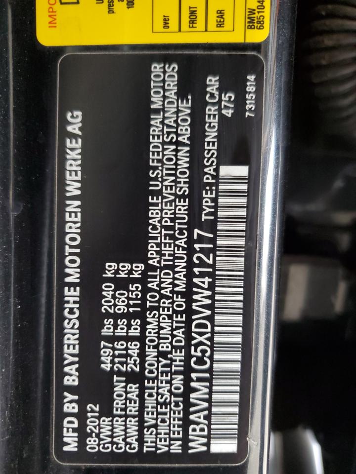 2013 BMW X1 Sdrive28I VIN: WBAVM1C5XDVW41217 Lot: 81943895