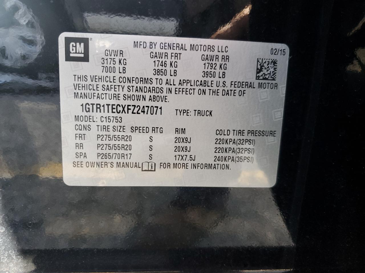 2015 GMC Sierra C1500 VIN: 1GTR1TECXFZ247071 Lot: 90521065