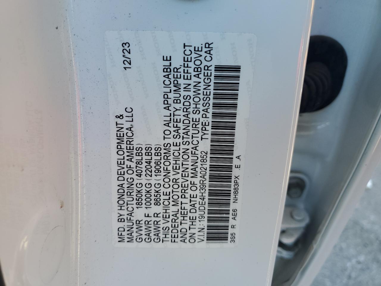 2024 Acura Integra A-Spec VIN: 19UDE4H39RA021852 Lot: 81987195