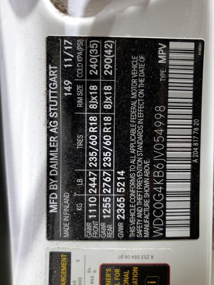 2018 Mercedes-Benz Glc 300 4Matic VIN: WDC0G4KB6JV054998 Lot: 85179095