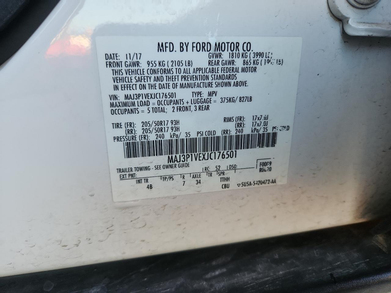 2018 Ford Ecosport Titanium VIN: MAJ3P1VEXJC176501 Lot: 86813265