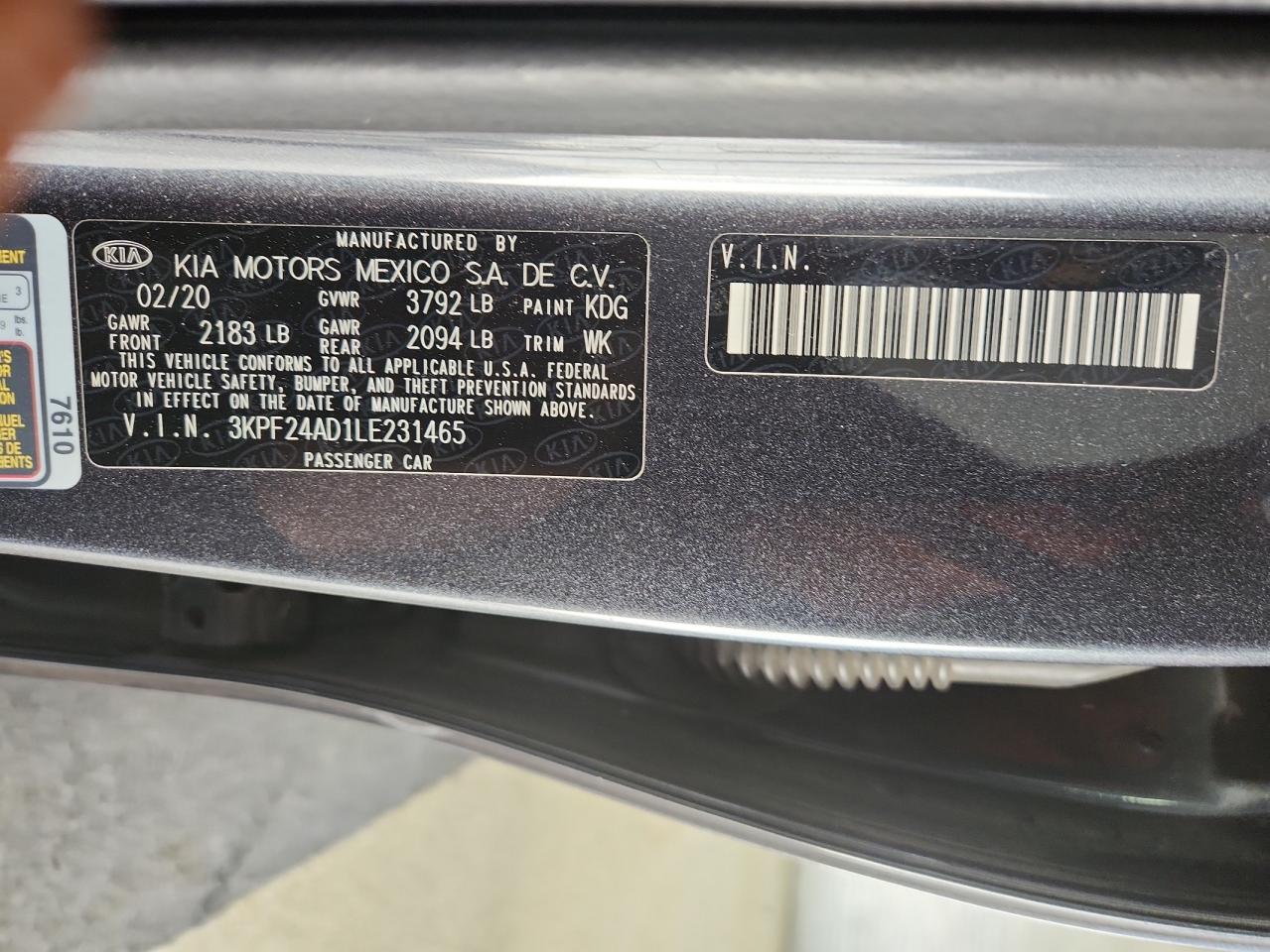 2020 Kia Forte Fe VIN: 3KPF24AD1LE231465 Lot: 86053535