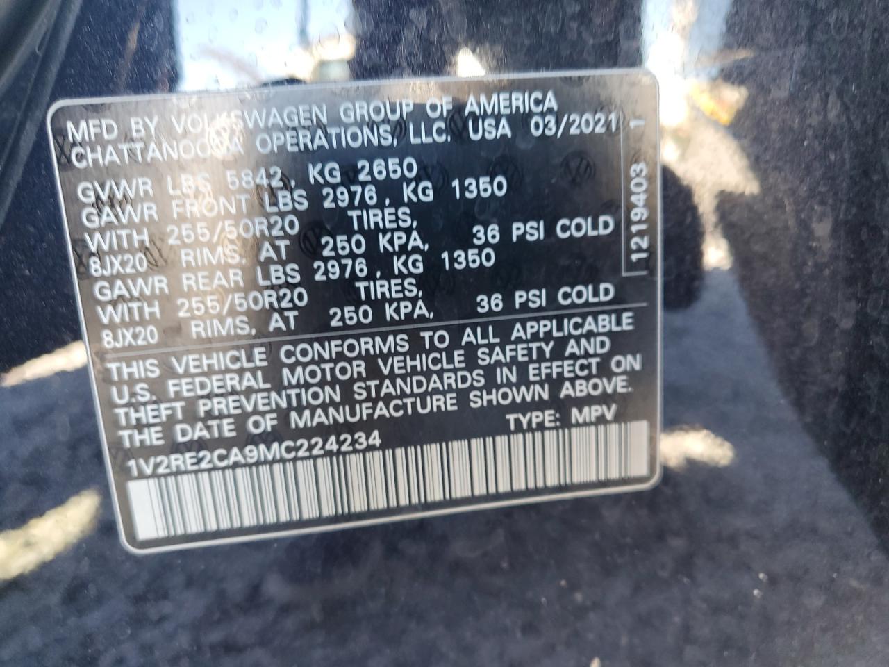 2021 Volkswagen Atlas Cross Sport Se VIN: 1V2RE2CA9MC224234 Lot: 87479035