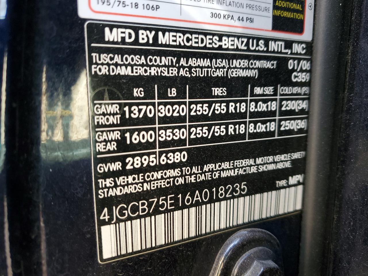 2006 Mercedes-Benz R 500 VIN: 4JGCB75E16A018235 Lot: 84808215