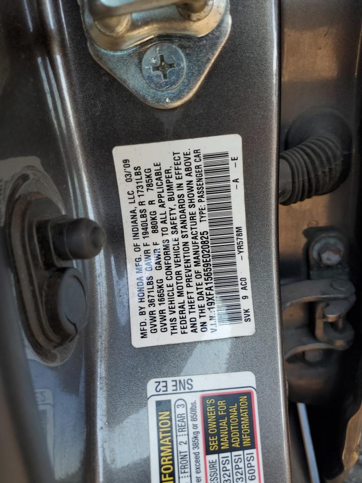 2009 Honda Civic Lx-S VIN: 19XFA15659E020825 Lot: 84998535