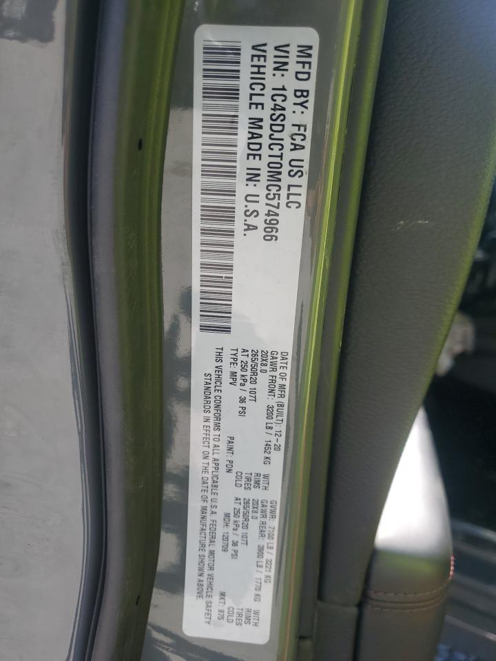 2021 Dodge Durango R/T VIN: 1C4SDJCT0MC574966 Lot: 82380325