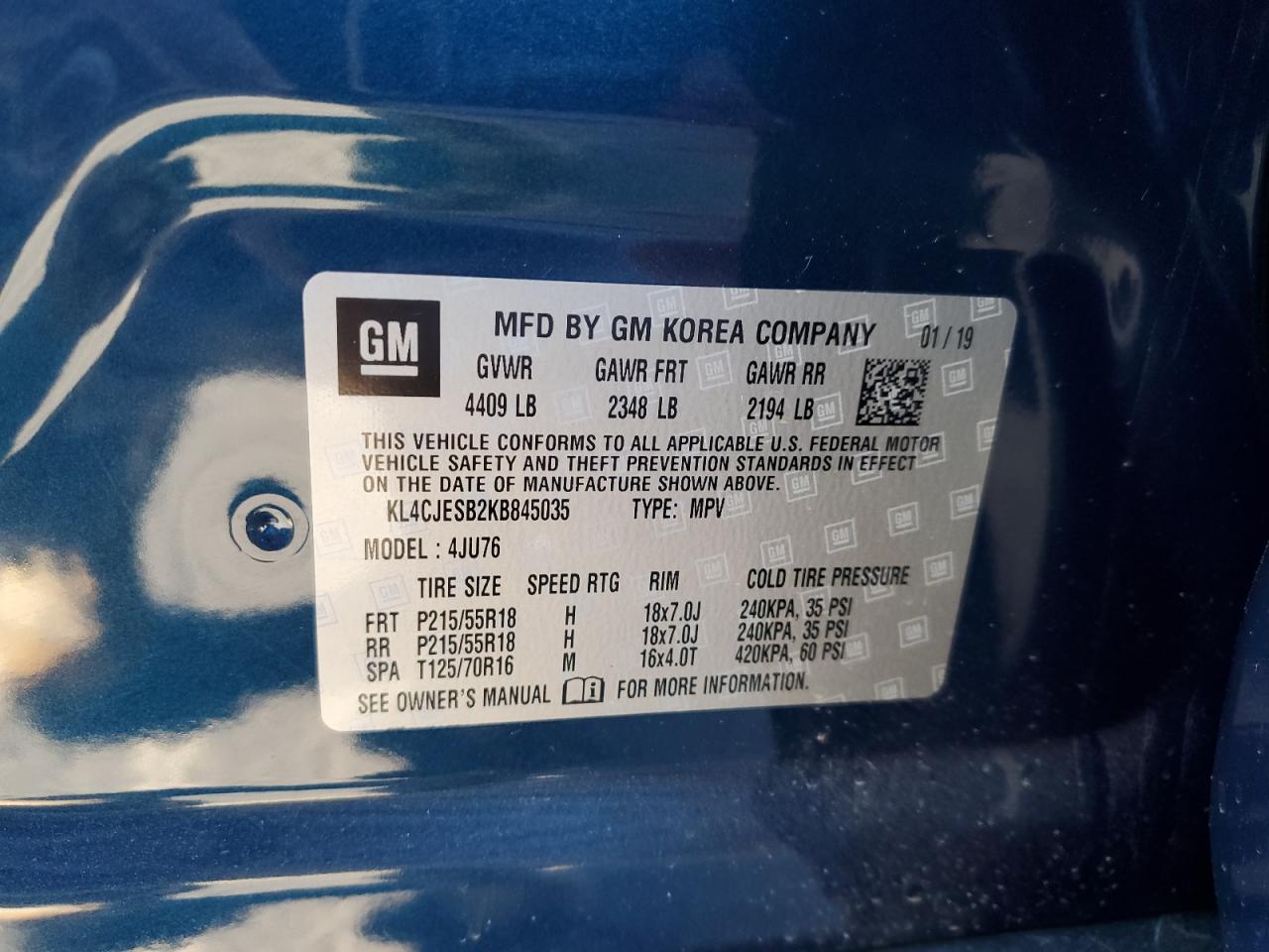 2019 Buick Encore Preferred VIN: KL4CJESB2KB845035 Lot: 90068715