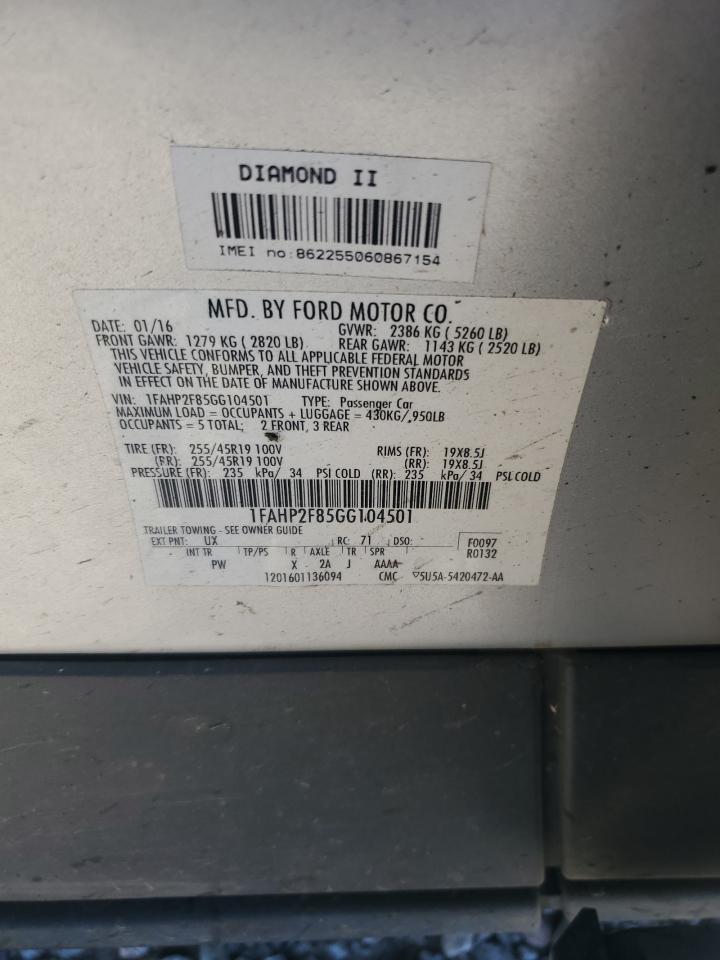 2016 Ford Taurus Limited VIN: 1FAHP2F85GG104501 Lot: 84399385