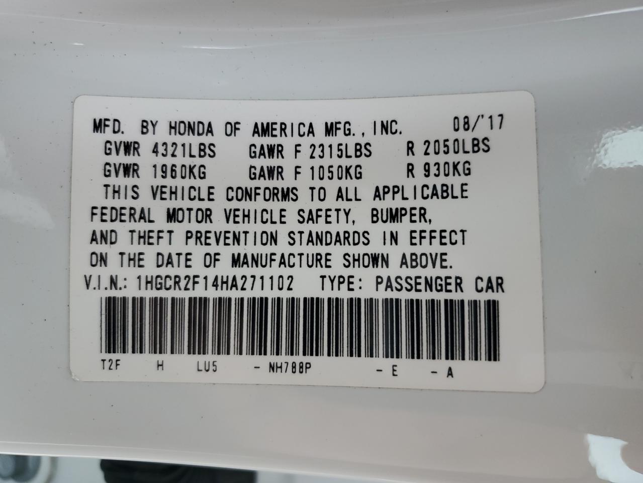 2017 Honda Accord Sport Special Edition VIN: 1HGCR2F14HA271102 Lot: 82777765