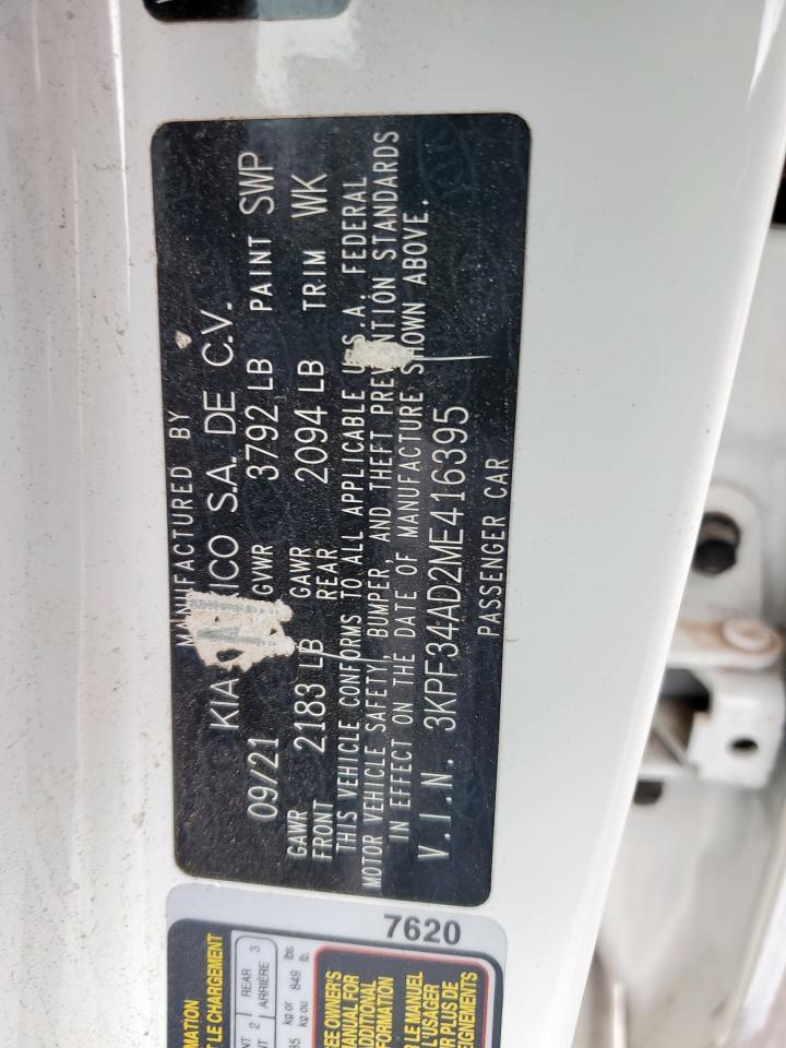 2021 Kia Forte Gt Line VIN: 3KPF34AD2ME416395 Lot: 85918395