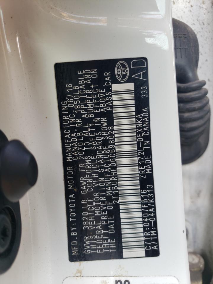 2016 Toyota Corolla L VIN: 2T1BURHE0GC698028 Lot: 84744155