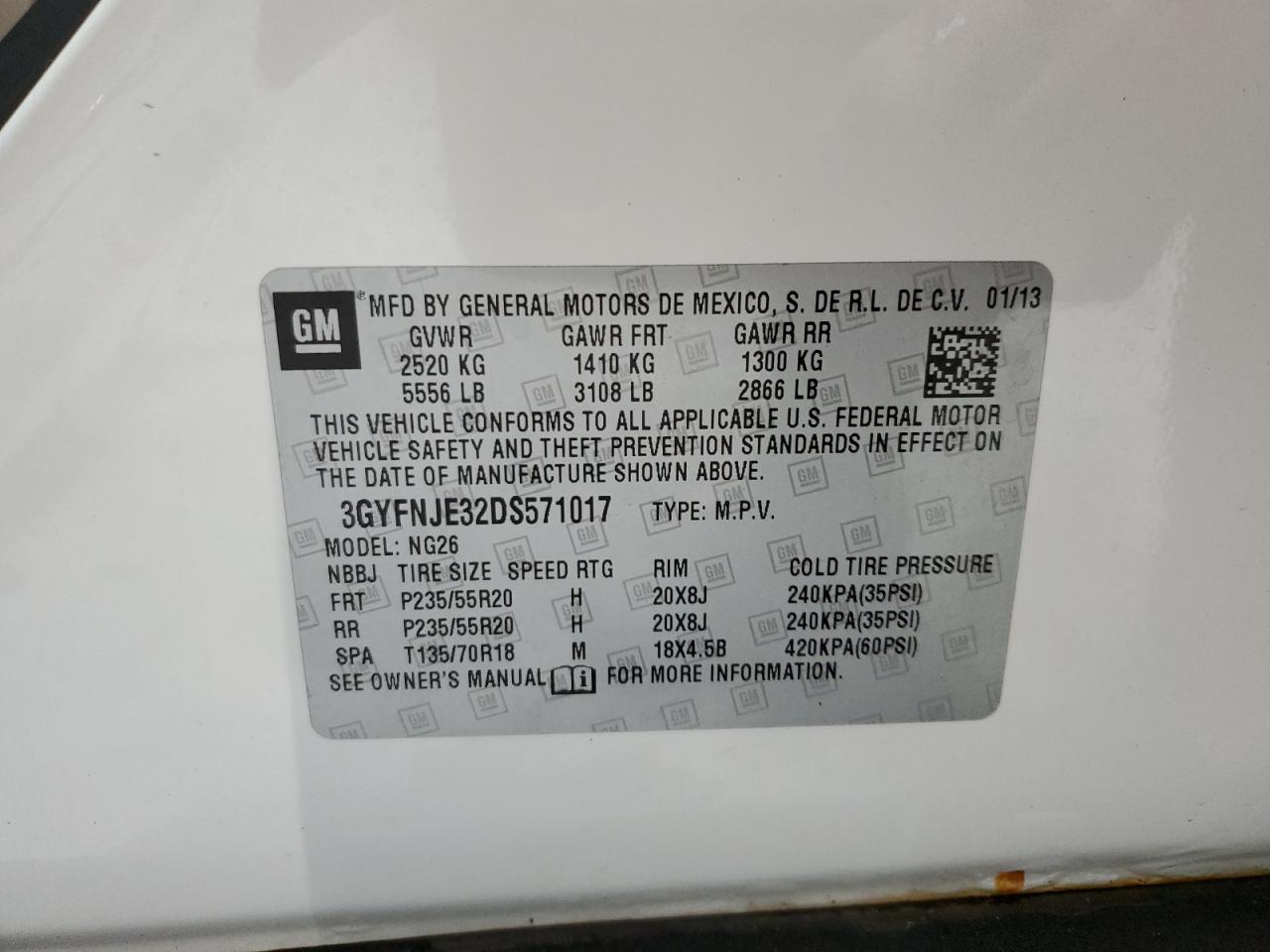 2013 Cadillac Srx Premium Collection VIN: 3GYFNJE32DS571017 Lot: 90260825