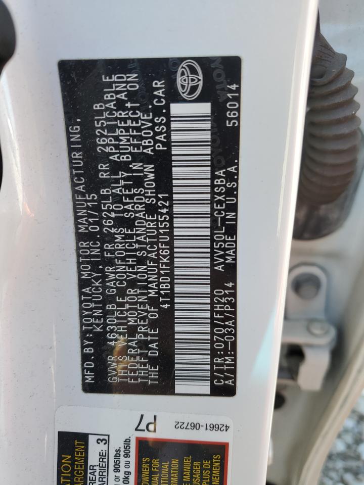 2015 Toyota Camry Hybrid VIN: 4T1BD1FK6FU155421 Lot: 86167915