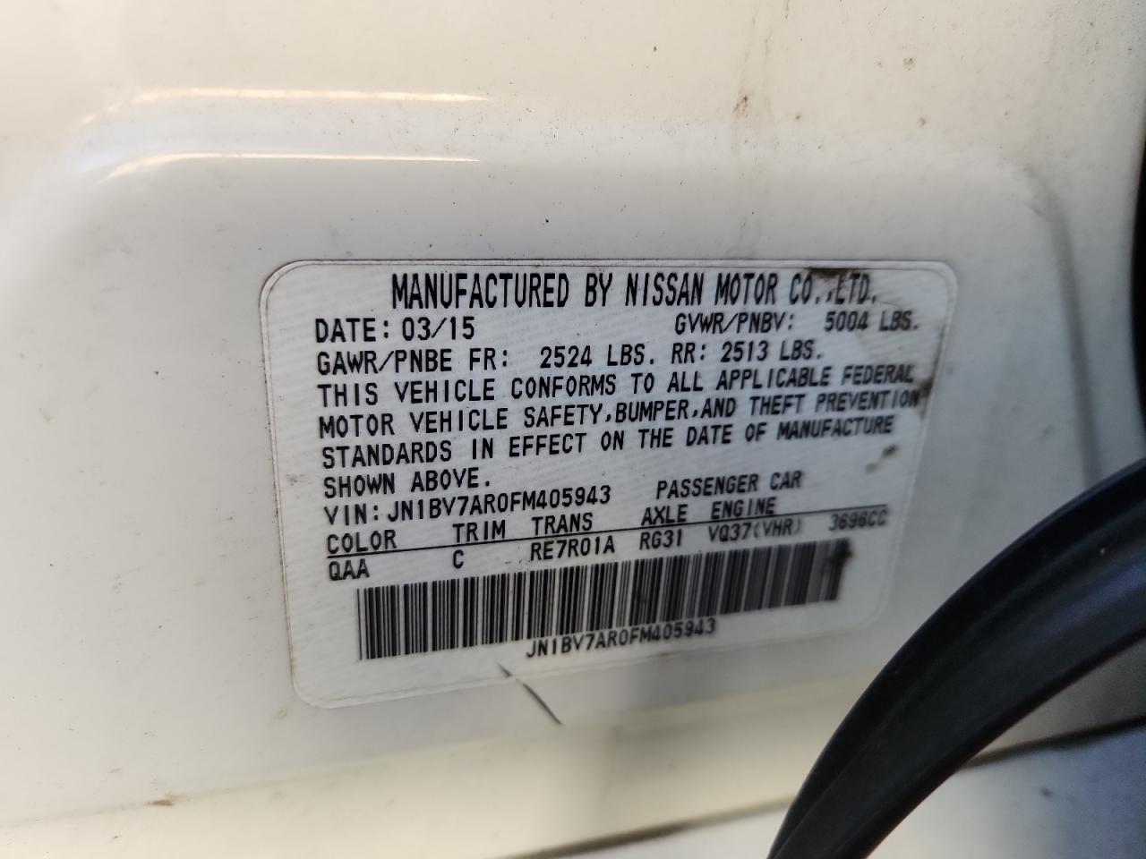 2015 Infiniti Q50 Base VIN: JN1BV7AR0FM405943 Lot: 84292175