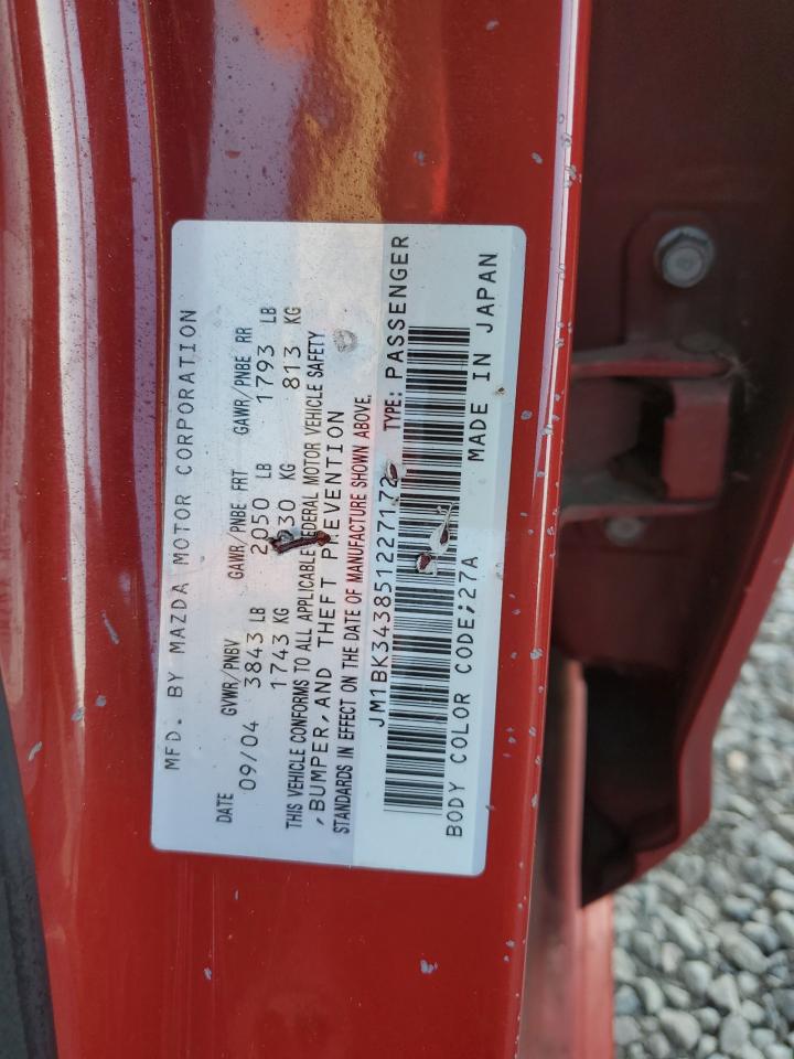 2005 Mazda 3 Hatchback VIN: JM1BK343851227172 Lot: 90664585