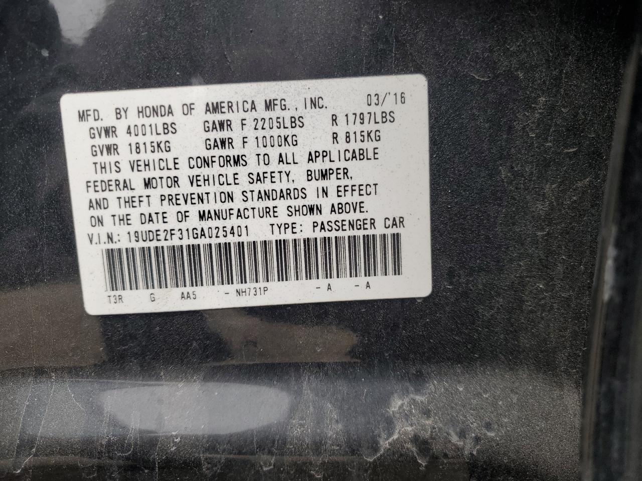 2016 Acura Ilx Base Watch Plus VIN: 19UDE2F31GA025401 Lot: 90095015