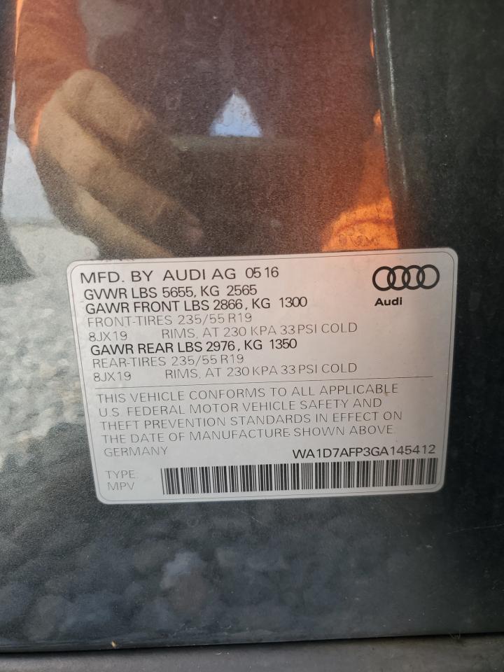 2016 Audi Q5 Premium Plus S-Line VIN: WA1D7AFP3GA145412 Lot: 85661105