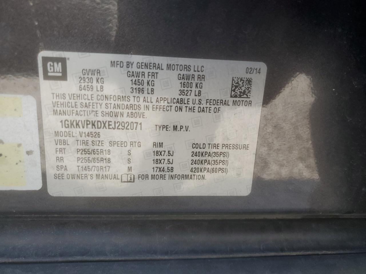 2014 GMC Acadia Sle VIN: 1GKKVPKDXEJ292071 Lot: 84779345