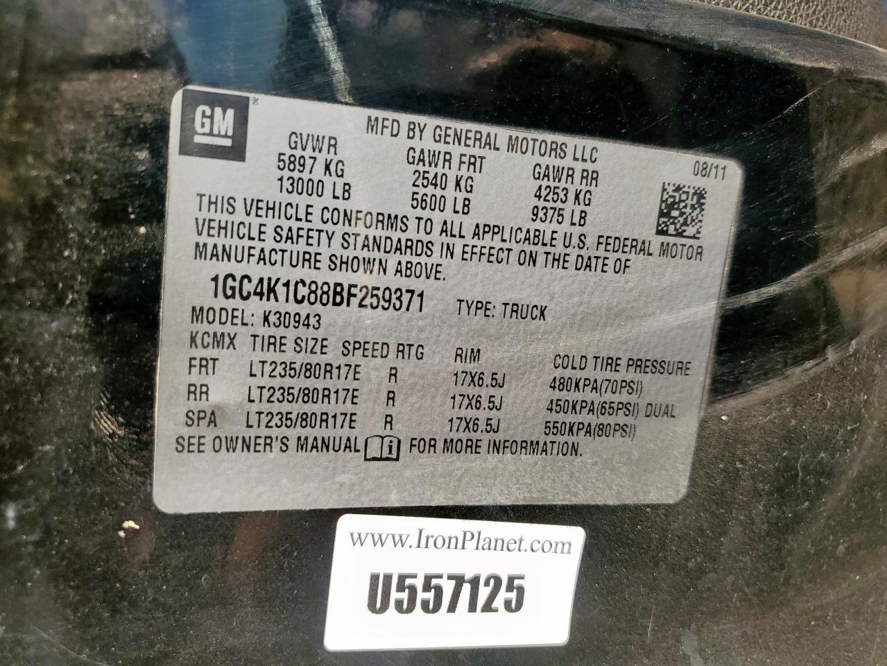 2011 Chevrolet Silverado K3500 Ltz VIN: 1GC4K1C88BF259371 Lot: 85166235