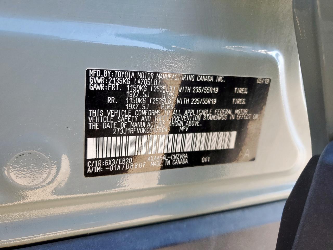 2019 Toyota Rav4 Adventure VIN: 2T3J1RFV0KC017504 Lot: 84970505