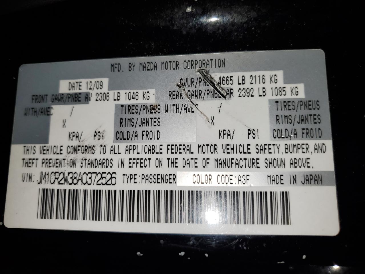 2010 Mazda 5 VIN: JM1CR2W38A0372526 Lot: 82398165