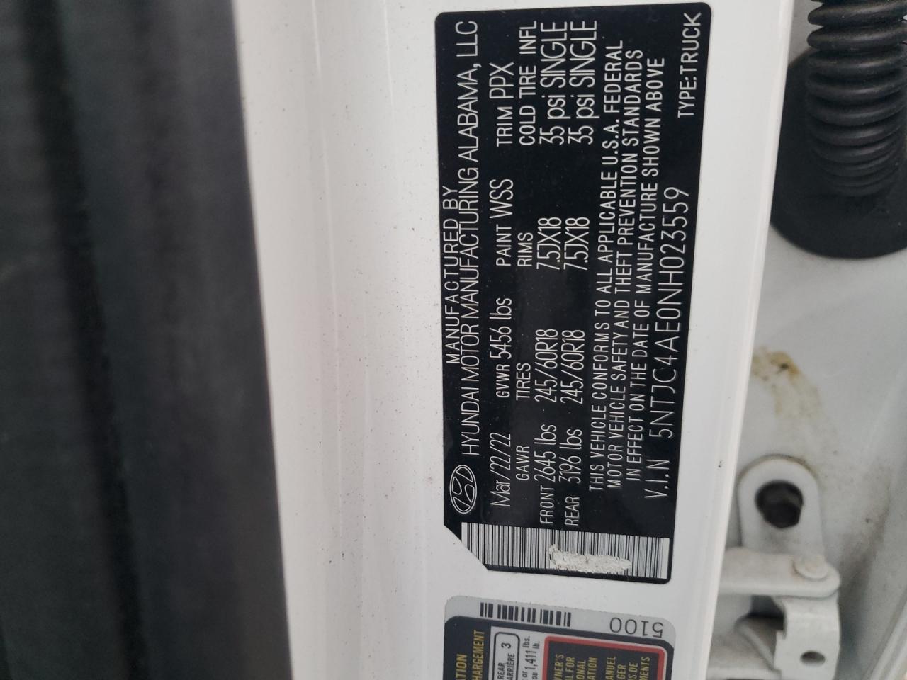 2022 Hyundai Santa Cruz Sel VIN: 5NTJC4AE0NH023559 Lot: 89721845