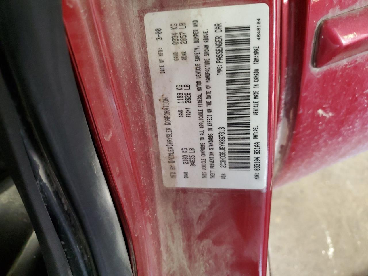 2000 Chrysler Concorde Lxi VIN: 2C3HD36J6YH367313 Lot: 84803485